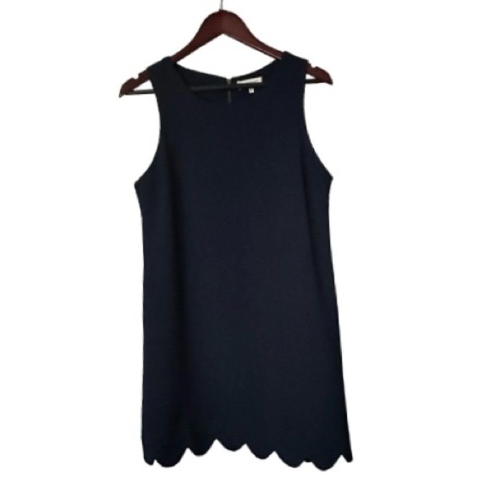 Monteau Women's L Navy Lined Sleeveless Above Knee Scalloped Hem Relaxed Dress - Picture 2 of 14